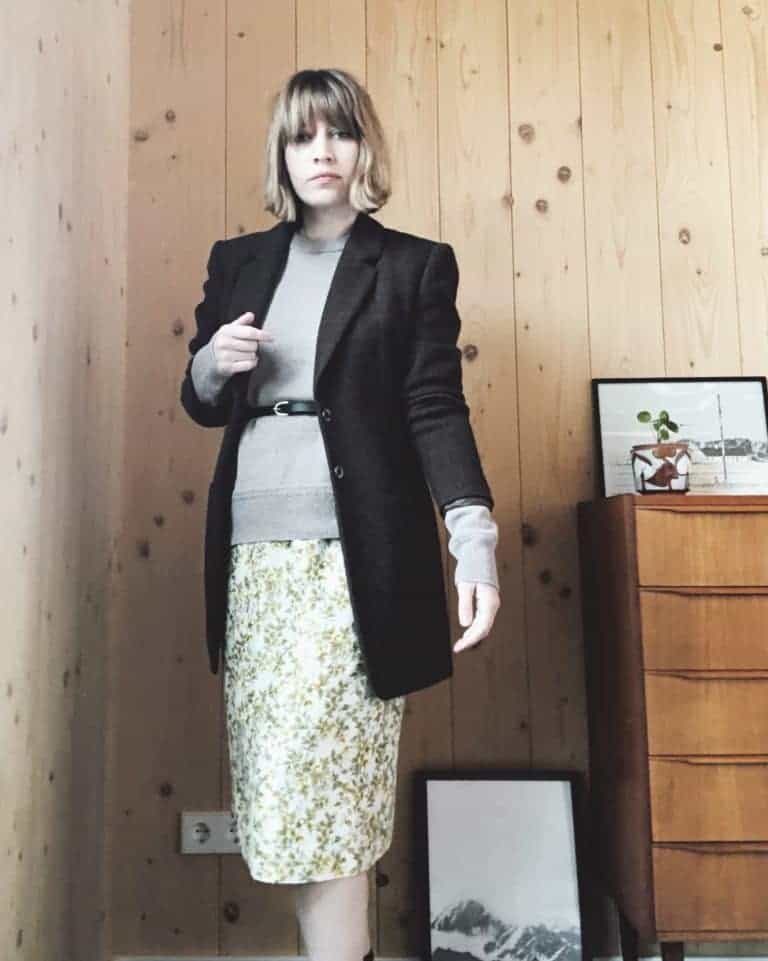 Wearing vintage blazer and skirt